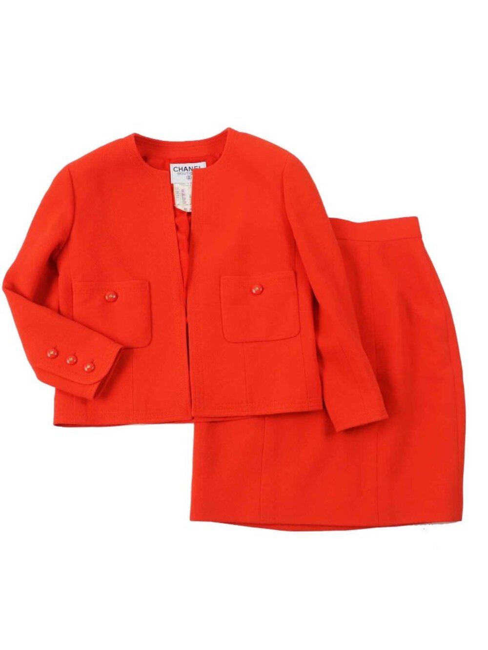 Chanel Vintage Wool Back Silk CC Logo Button Set Vermilion
